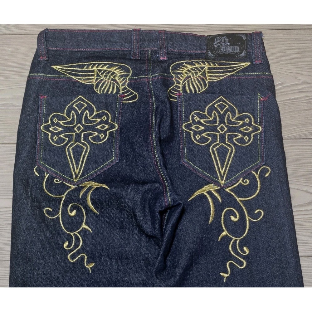OLD SKOOL Jeans Girls Size 11 Blue Denim Embellished‎ Gold Embroidery Juniors
